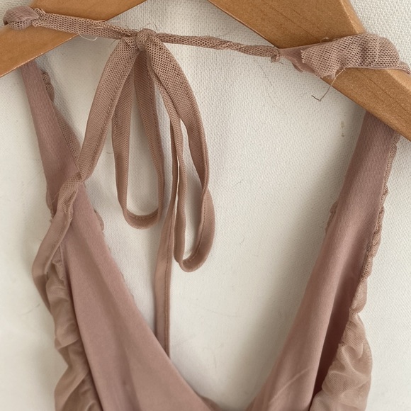 Zara Draped Tulle Runched Halter Bodysuit in Nude, Size S - Picture 8 of 12